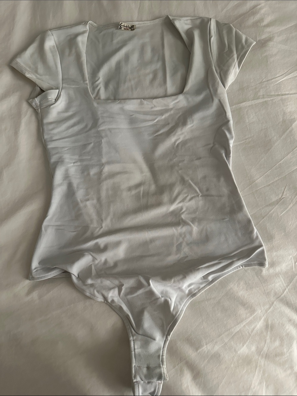 Free People White Square-Neck Short Sleeve Bodysuit
